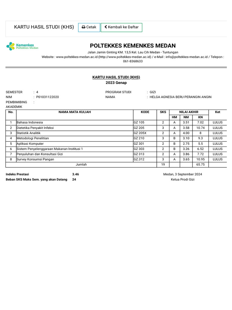 Kartu Hasil Studi Khs Pdf