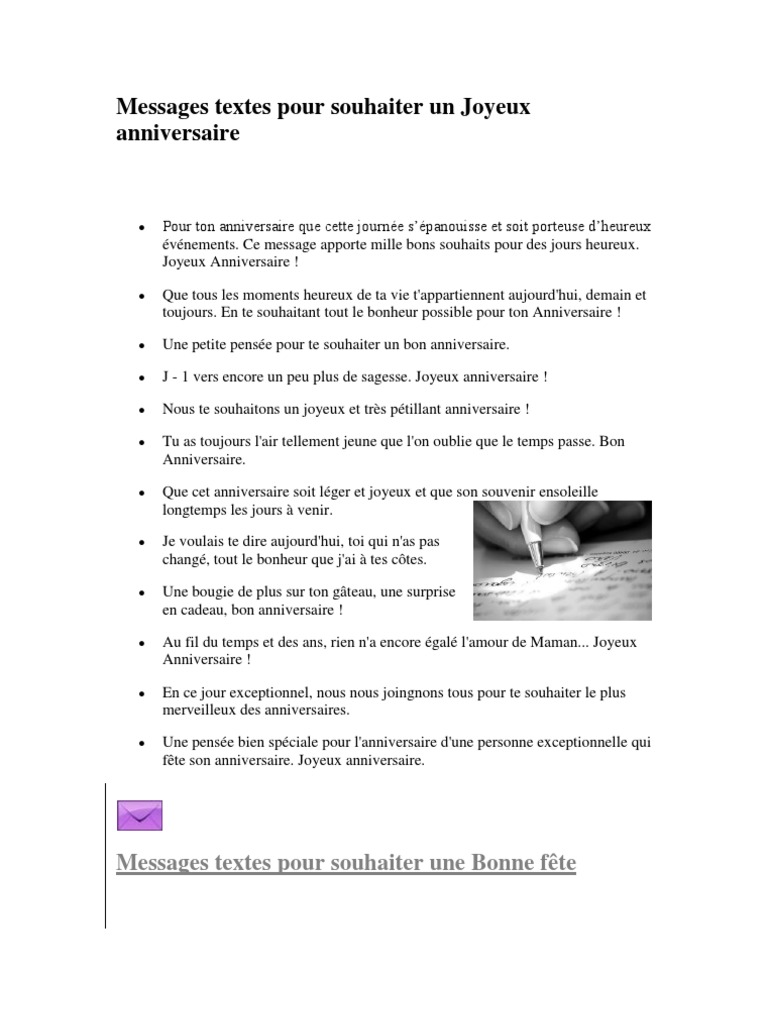 Messages Textes Pour Souhaiter Un Joyeux Anniversaire