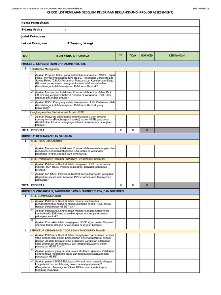 Pre-Job HSSE Assessment Checklist | PDF | Technology & Engineering