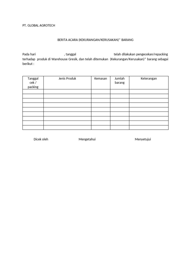 Form Kerusakan Barang Pdf
