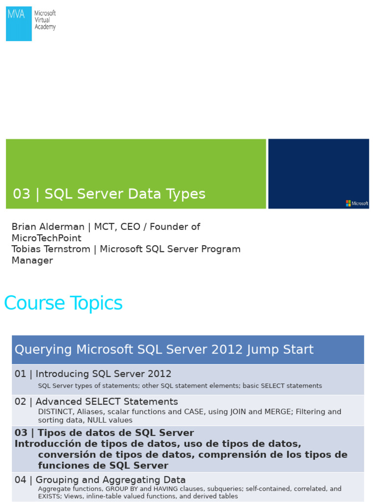 Tipo y Funciones de Datos SQL Server | PDF