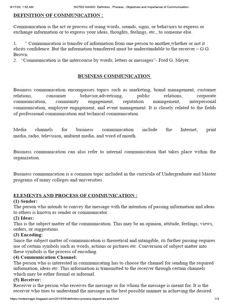 Communication Notes | PDF