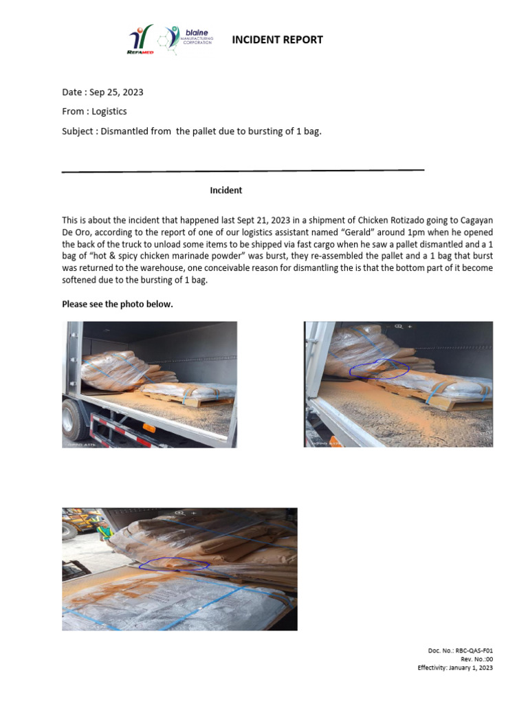 Chicken Rotizado Incident Report | PDF