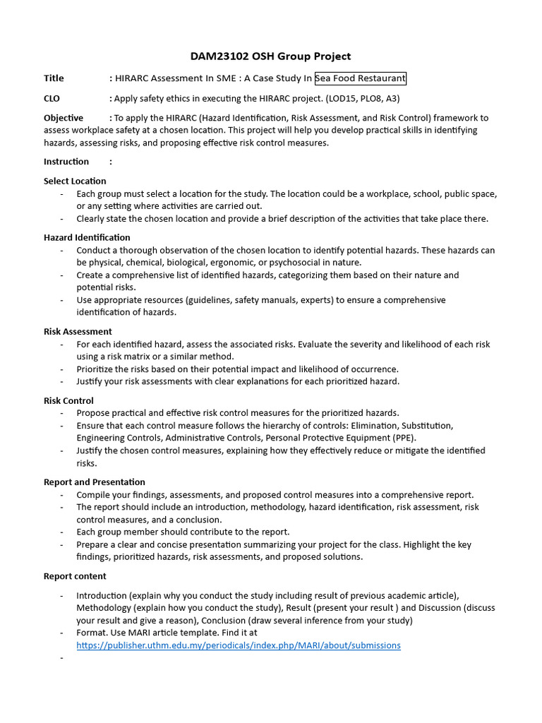 Dam 23102 Osh Group Project Instruction | PDF
