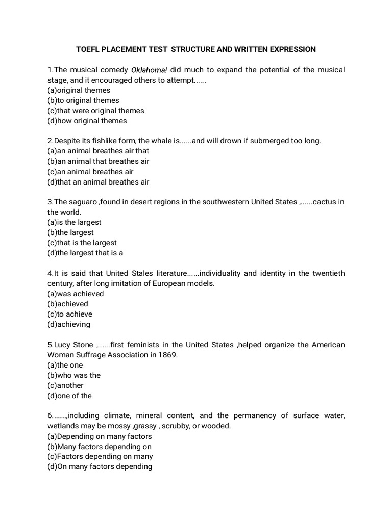 TOEFL Placement Test Structure PDF