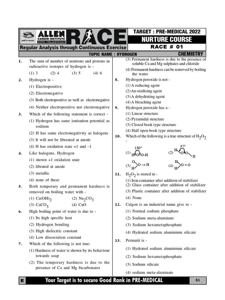 Hydrogen and s block race pdf