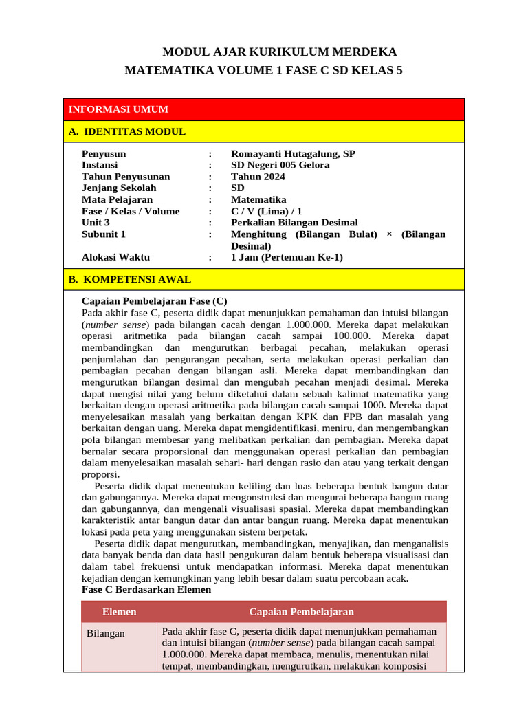 Modul Ajar MTK Volume 1 Bab 3 | PDF