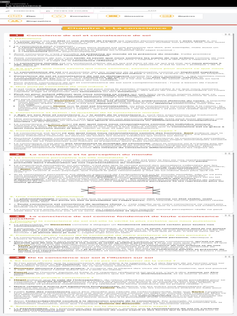 La Conscience Fiche De Révision Afterclasse Pdf