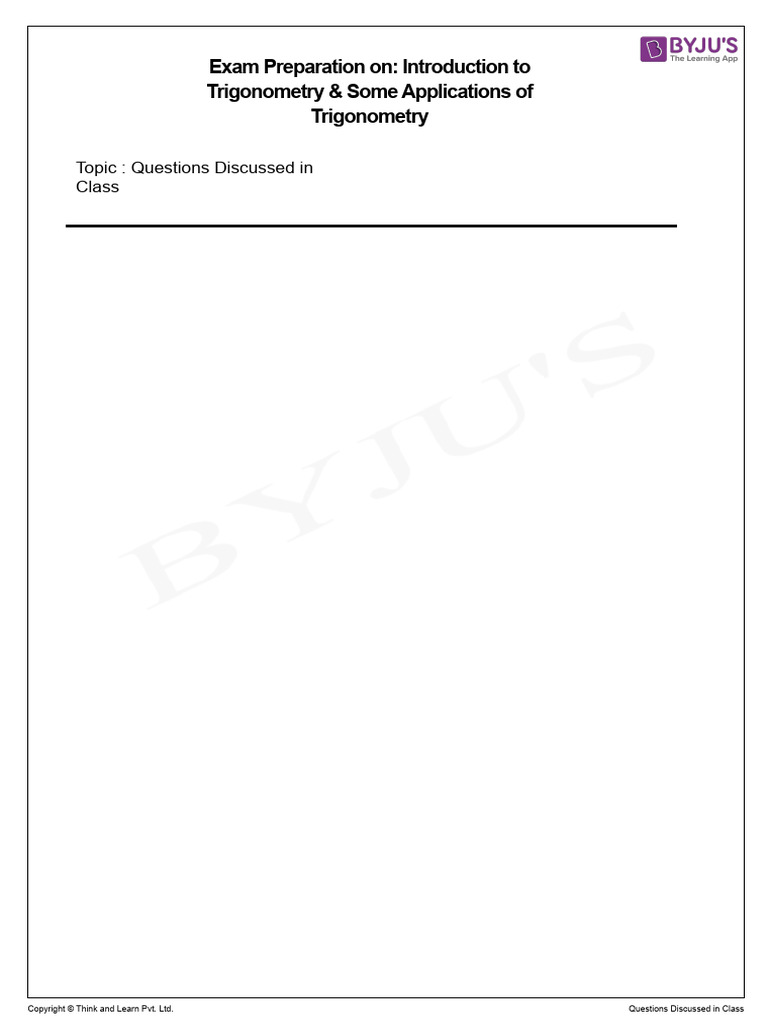 Introduction To Trigonometry & Some Applications of Trigonometry | PDF
