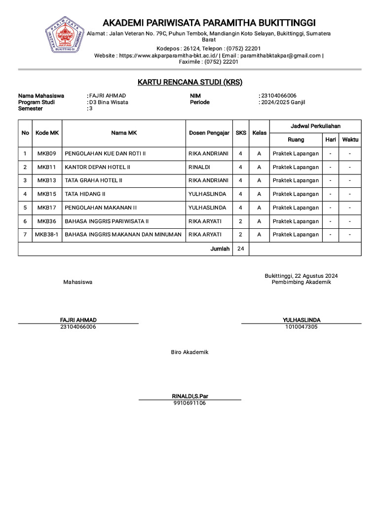 Cetak Laporan KRS Mahasiswa | PDF