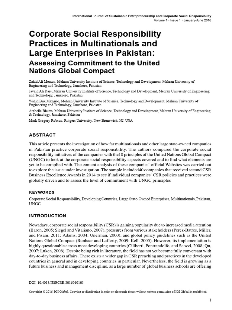 Zahid Et Al. 2016 - CSR Practices in Multinationals and Large ...