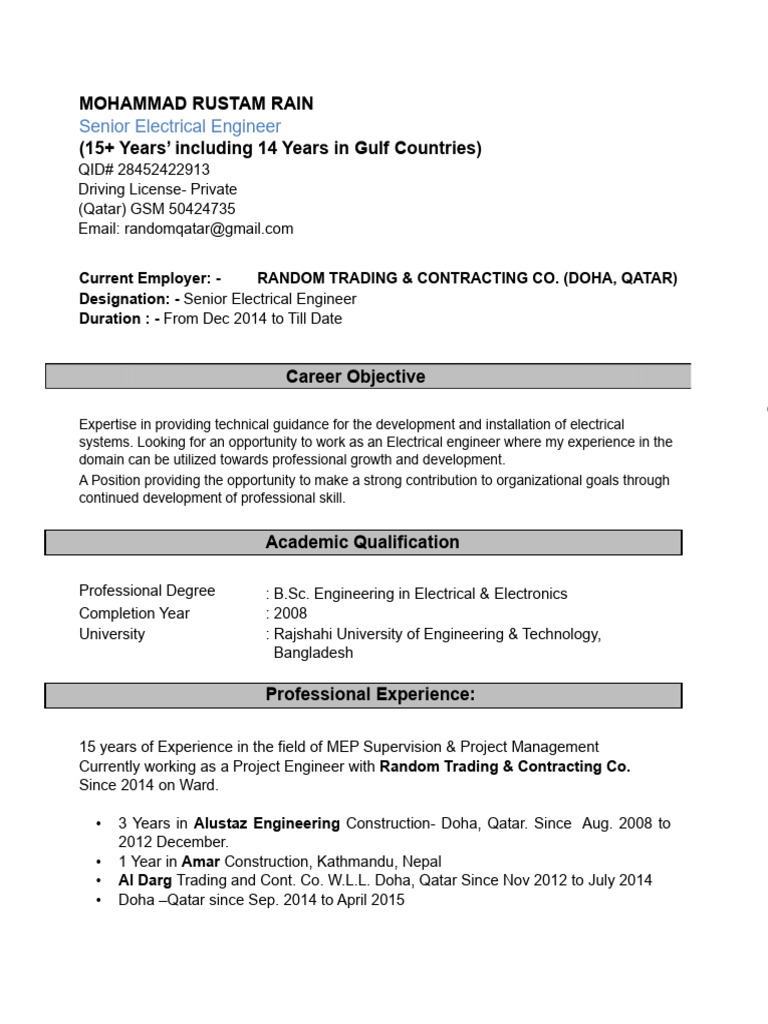 Senior Electrical Engineer CV | PDF | Specification (Technical Standard ...