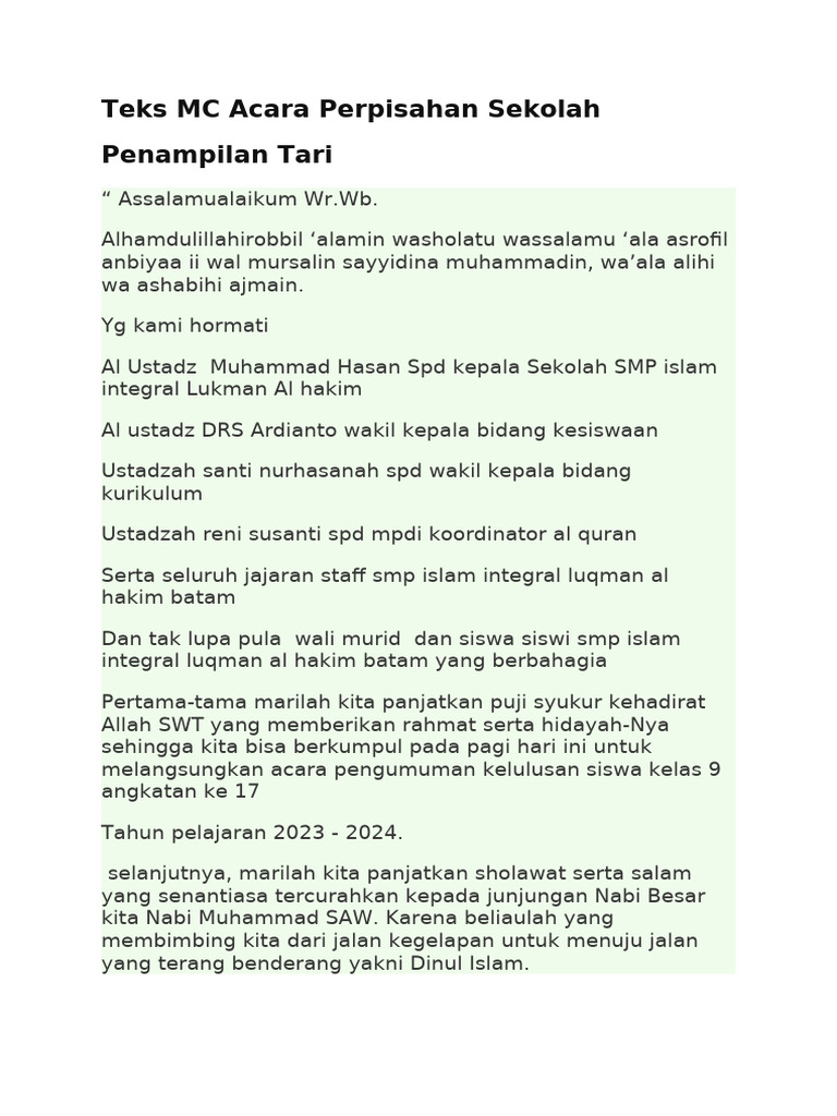 611046461 Teks Mc Acara Perpisahan Sekolah Pdf