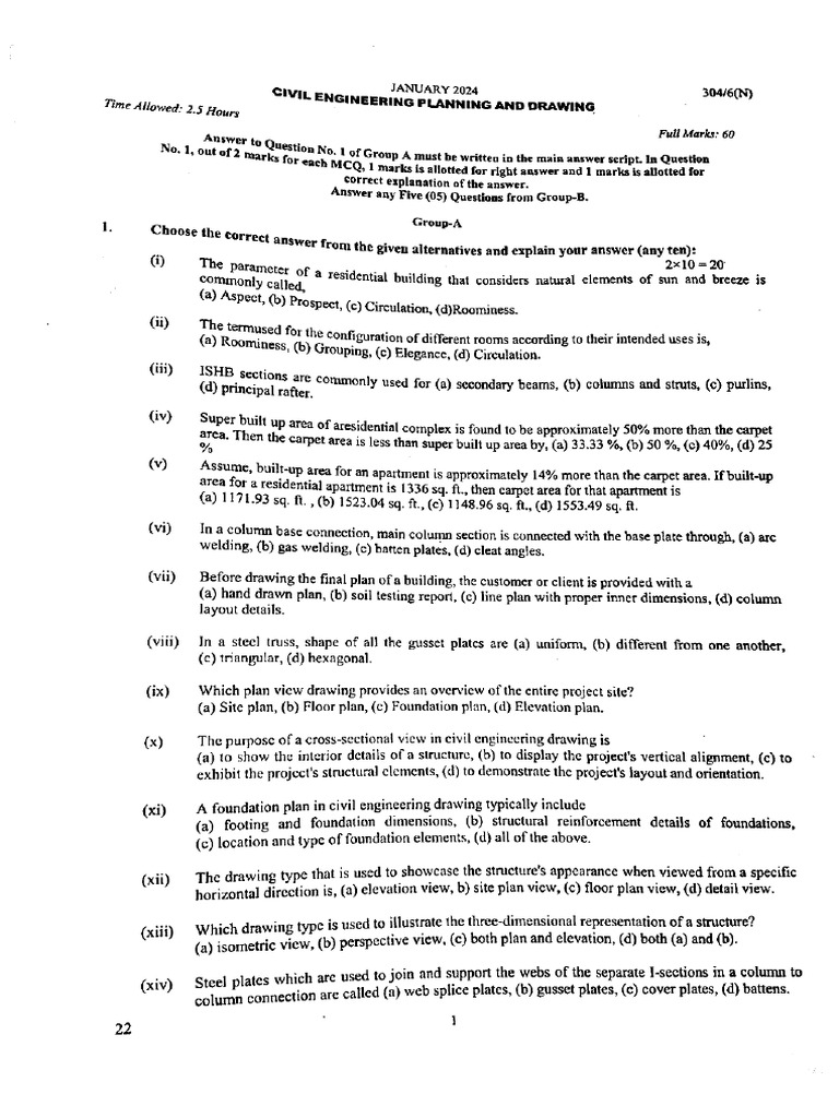 Civil 3 Sem Civil Engineering Planning and Drawing 304 6 N Jan 2024 | PDF