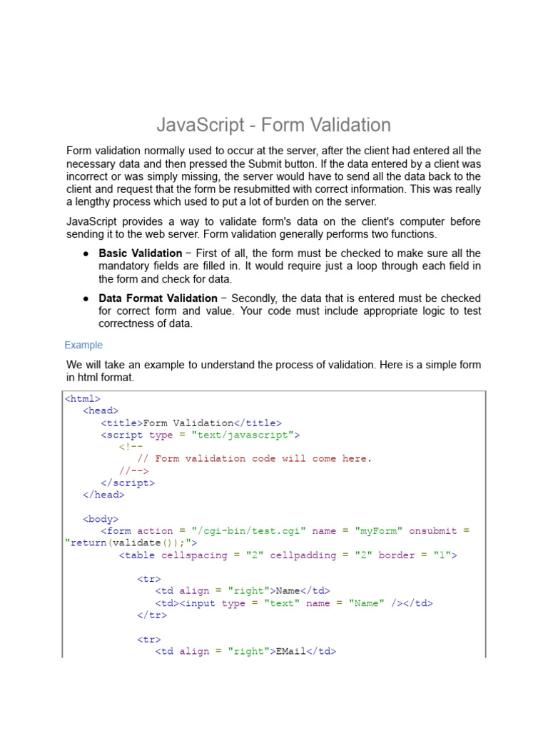 JavaScript Form Validation | PDF
