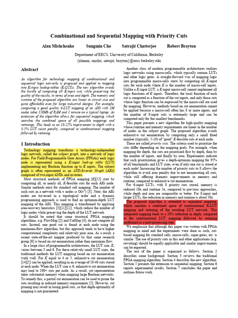 Combinational and Sequential Mapping With Priority Cuts | PDF