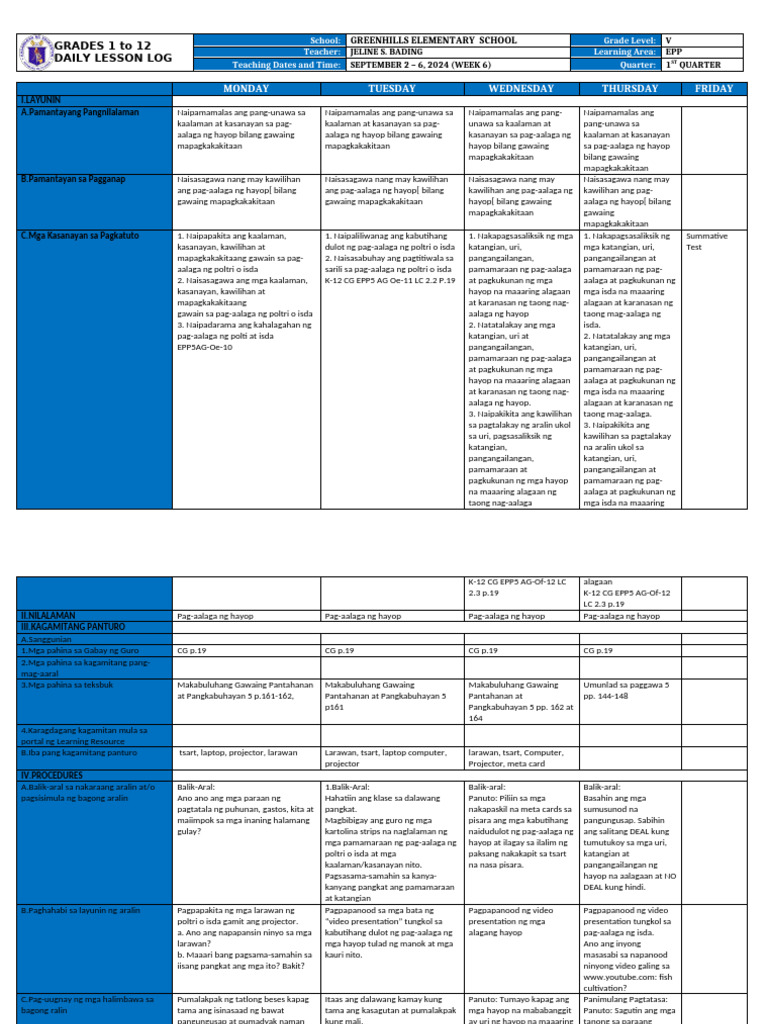 DLL - Epp 5 - Q1 - W6 | PDF