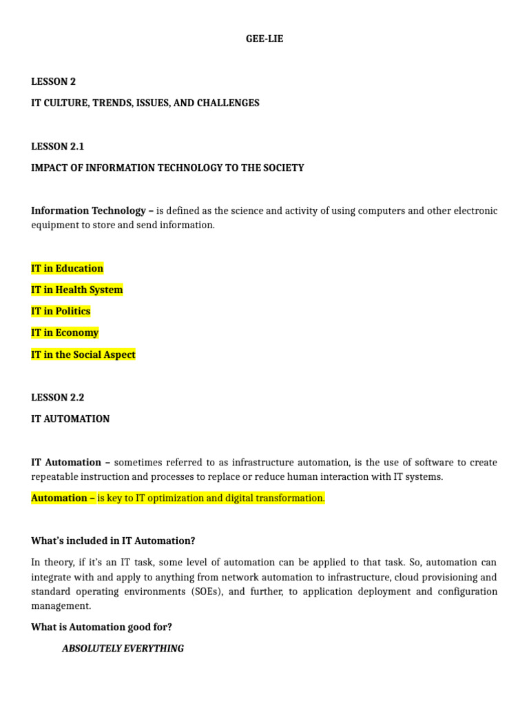 Gee-Lie Lesson 2 Notes | PDF