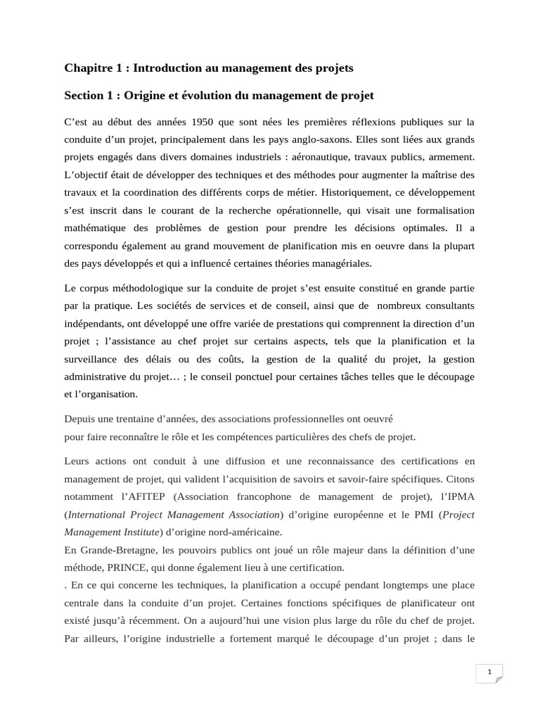 Chapitre 1 Introduction Au Management Des Projets | PDF