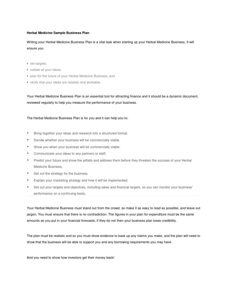 Healthcare business plan examples picture