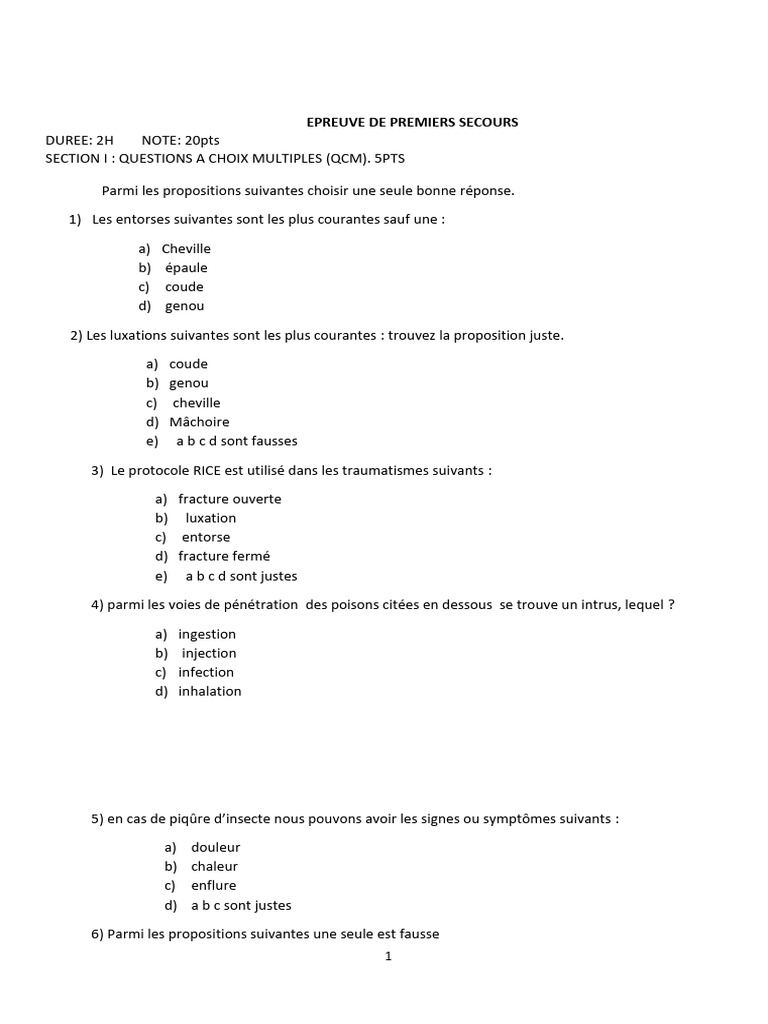 EPREUVE DE PREMIERS SECOURS | PDF