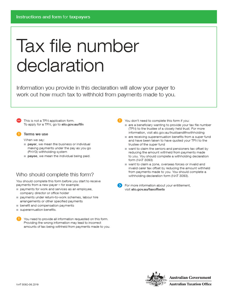 Tax File Number Declaration Instructions PDF