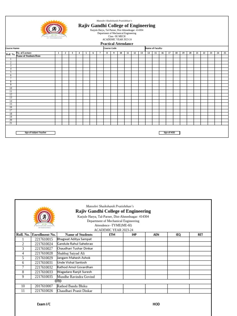 Practical Attendance | PDF