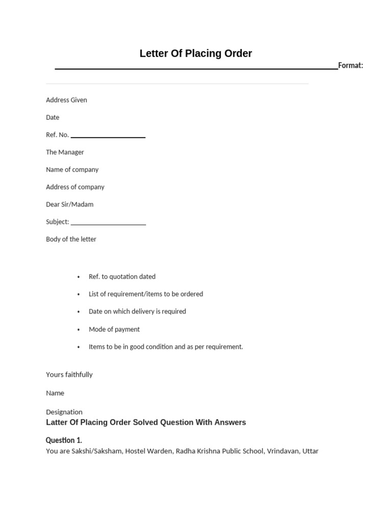 Letter of Placing Order | PDF