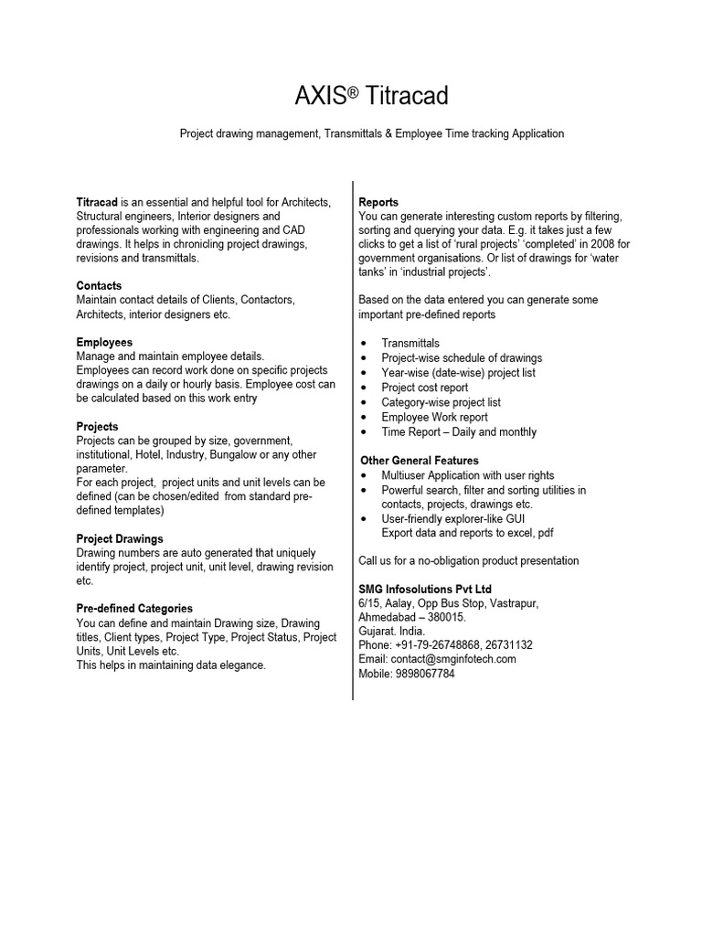 Axis titracad features pdf