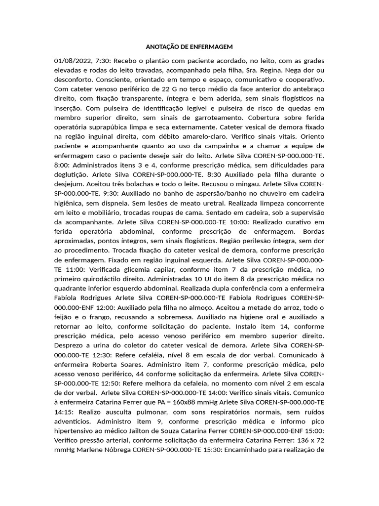 Anotação de Enfermagem em UTI | PDF | Sistema de saúde | Doenças e ...