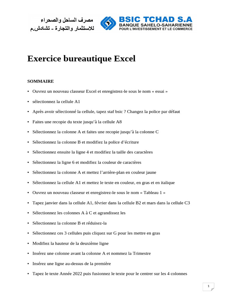 Exercice Bureautique Excel | PDF
