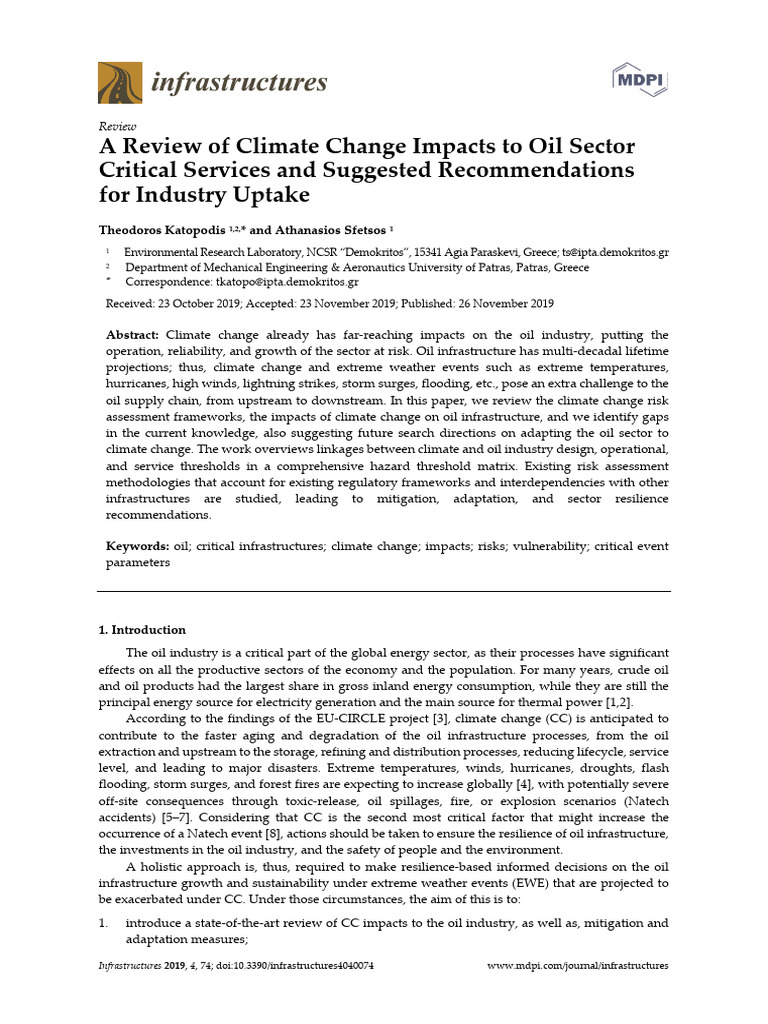 A Review of Climate Change Impacts To Oil Sector C | PDF