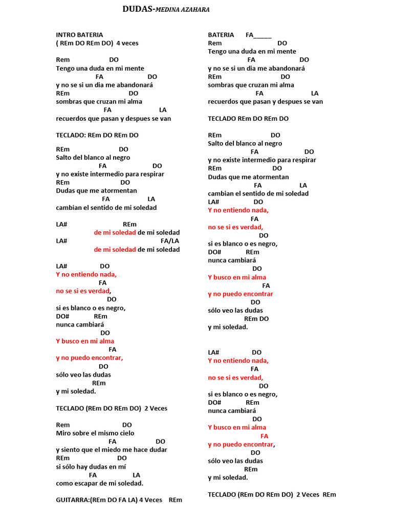 Dudas-Medina Azahara-Letra y Acordes | PDF