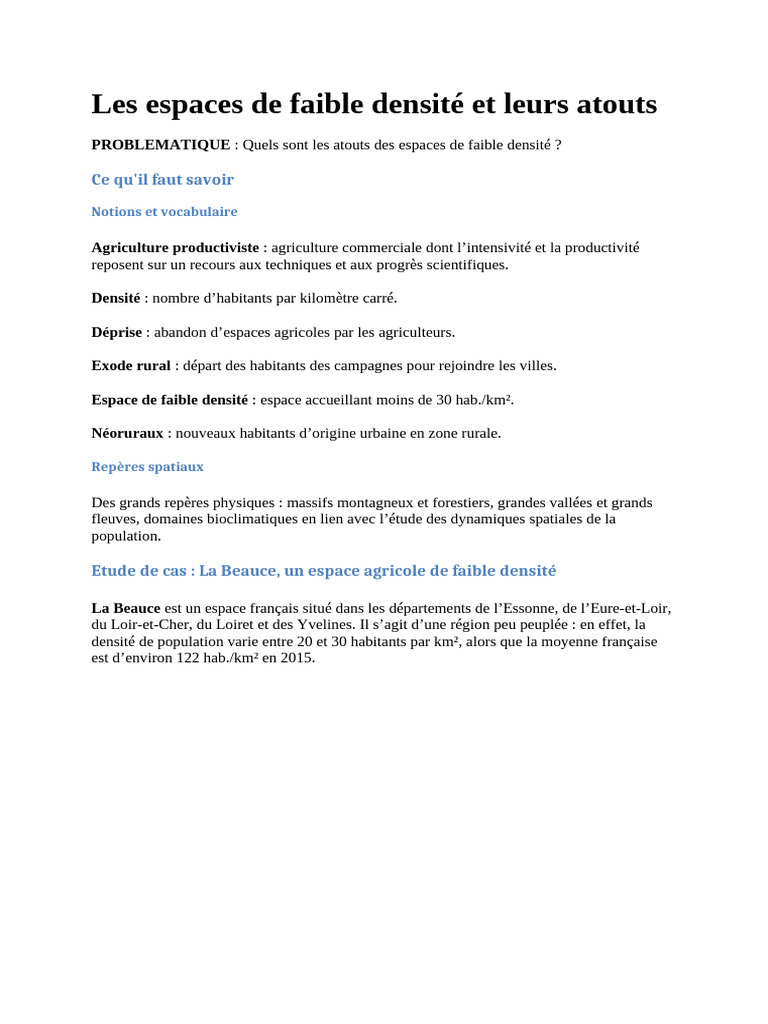 Atouts des espaces de faible densité | PDF | Zone rurale | Agriculture