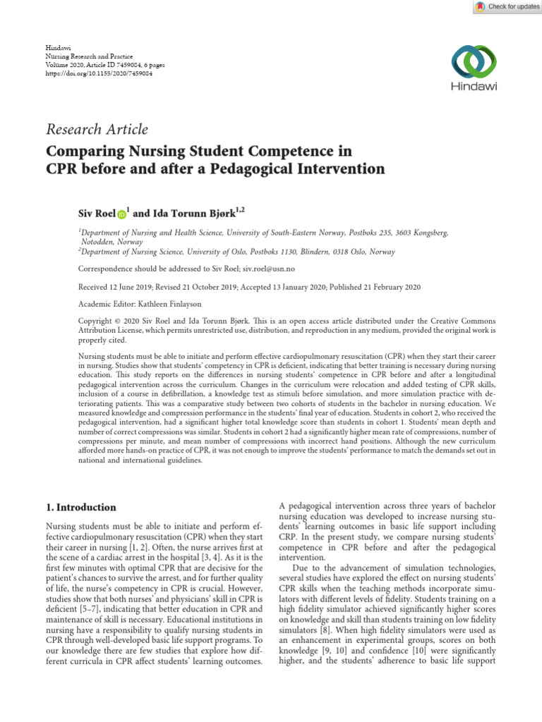 Nursing Research and Practice - 2020 - Roel - Comparing Nursing Student ...