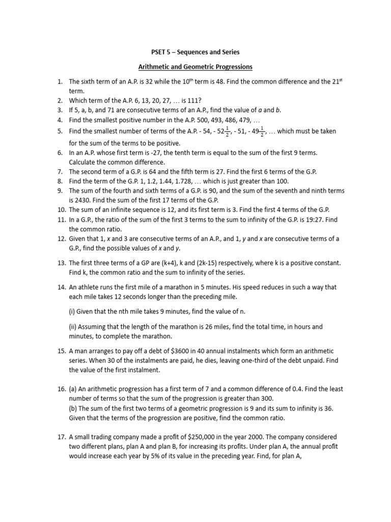 Sequences and Series Problems | PDF | Recurrence Relation | Teaching ...