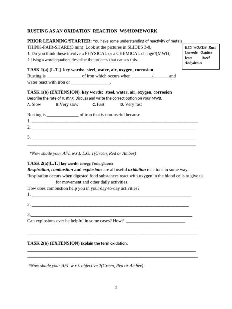 Year 8 Rusting Class WS Inspe'' | PDF
