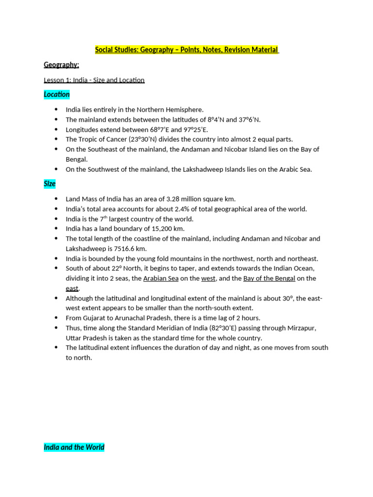 Social Studies Geography Notes Pdf