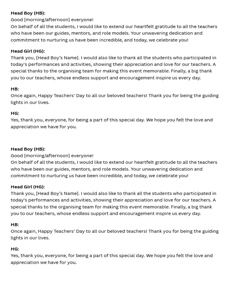 Script For Teacher's Day | PDF