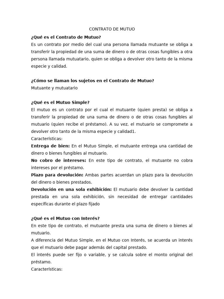 Contrato de Mutuo: Tipos e Intereses | PDF | Juros compostos | Economias