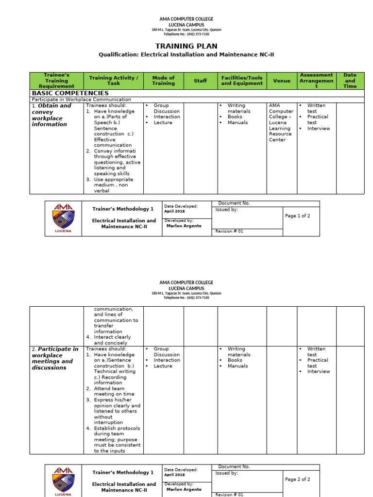 02 Training Plan Ok | PDF