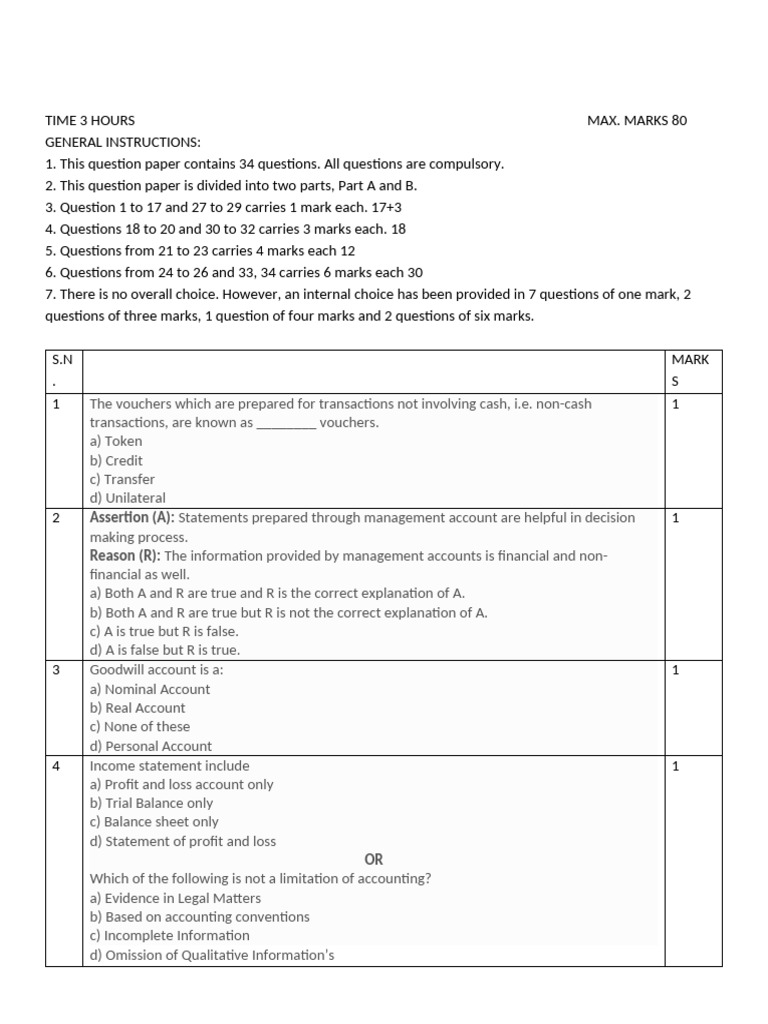 Mega Test Paper 11th Accountancy | PDF