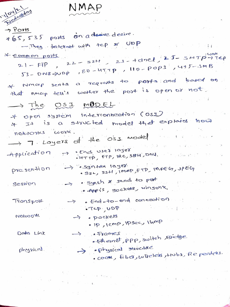 Nmap Handwritten Notes For Hackers | PDF