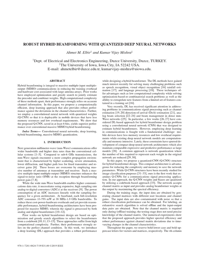 Robust Hybrid Beamforming With Quantized Deep Neural Networks | PDF