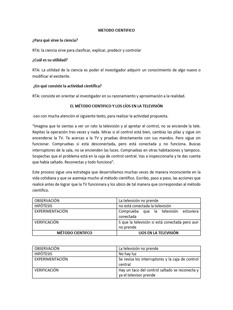 Actividad Metodo Cientifico y TV | PDF
