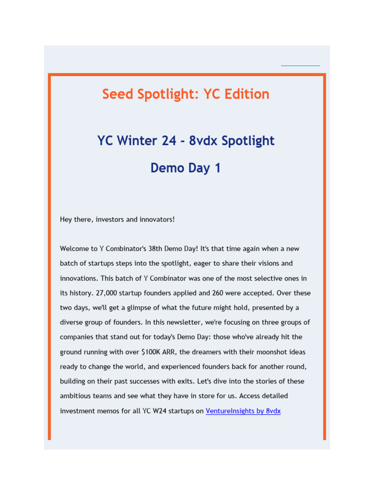 Our Takeaways From Day 1 of YC W24 Demo Day | PDF