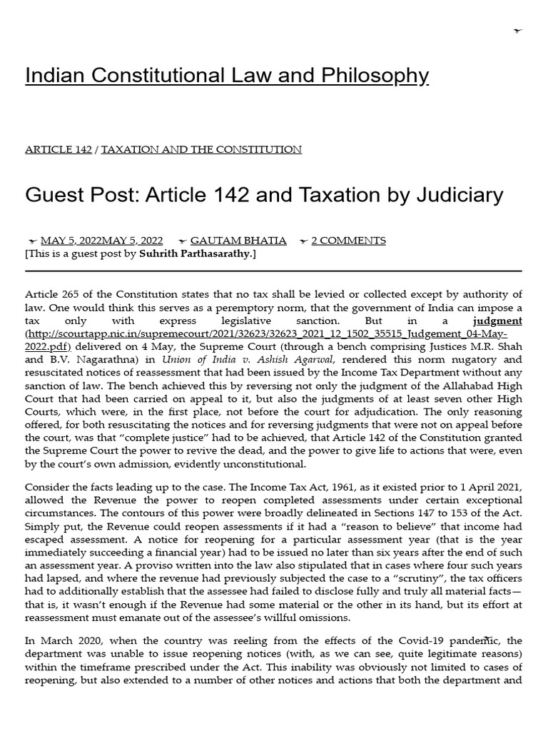 Article 142 and Taxation by Judiciary | PDF
