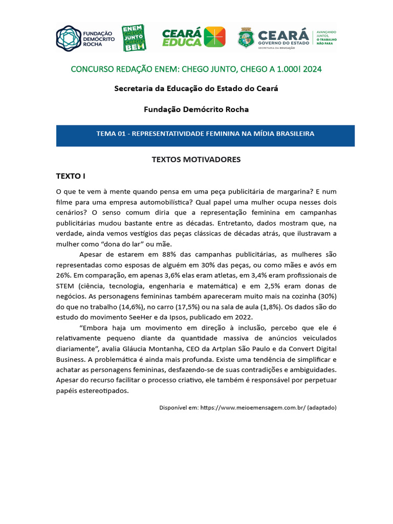Tema 1 - Concurso de Redação 2024 | PDF