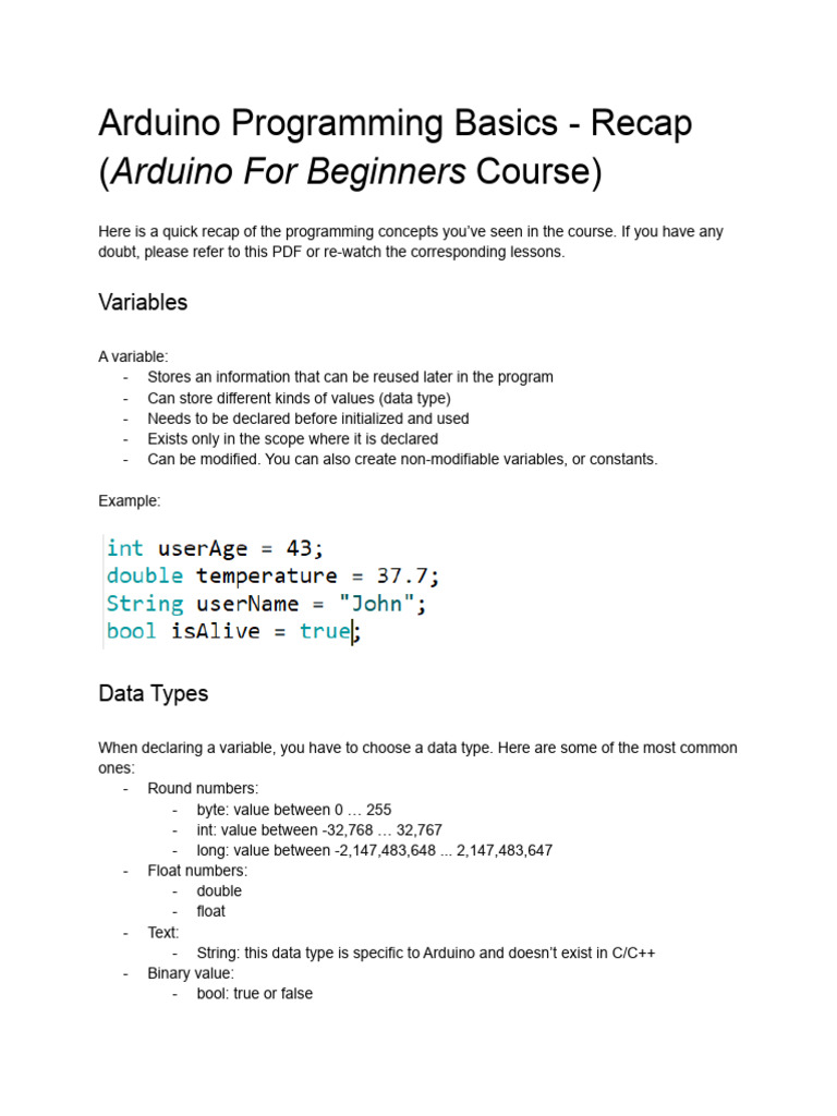 Arduino Programming Basics - Recap | PDF