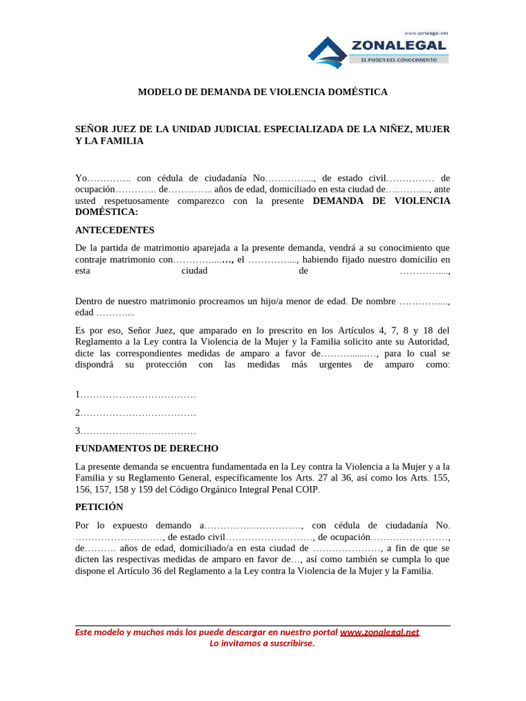 Modelo de Demanda por Violencia Doméstica | PDF | Gobierno | Justicia